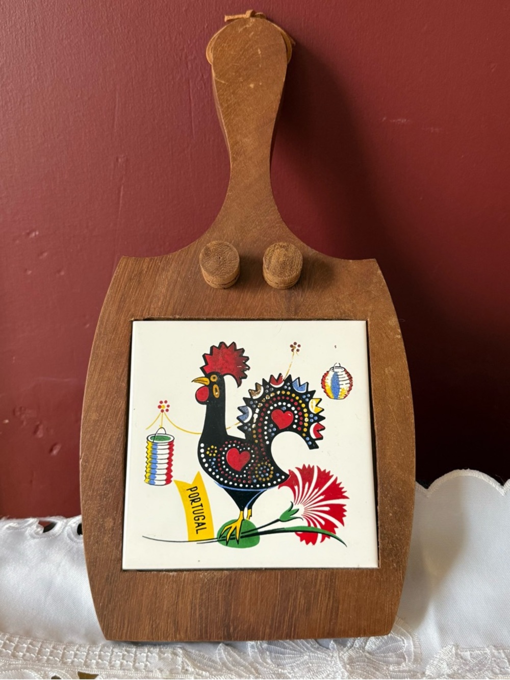 Portugal Rooster Decorative Wood Tile Wall Hanging